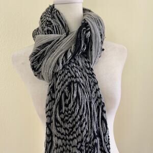 Scarf Grey Black Textured Tassel Hem Winter Accessory Comfortcore Comfy Winter